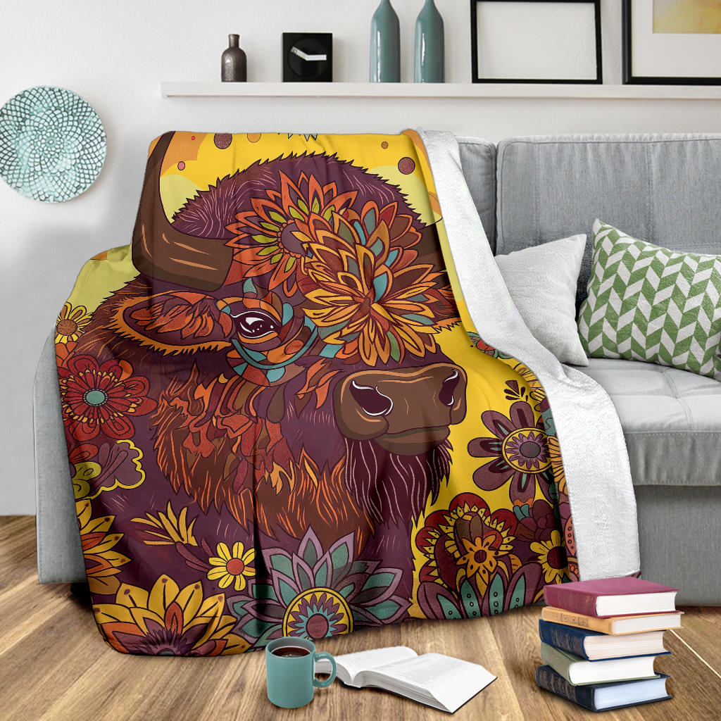 Bison Blanket, Trippy Psychedelics Bison Fleece Blanket, Bison Throw Blanket, Bison Gifts