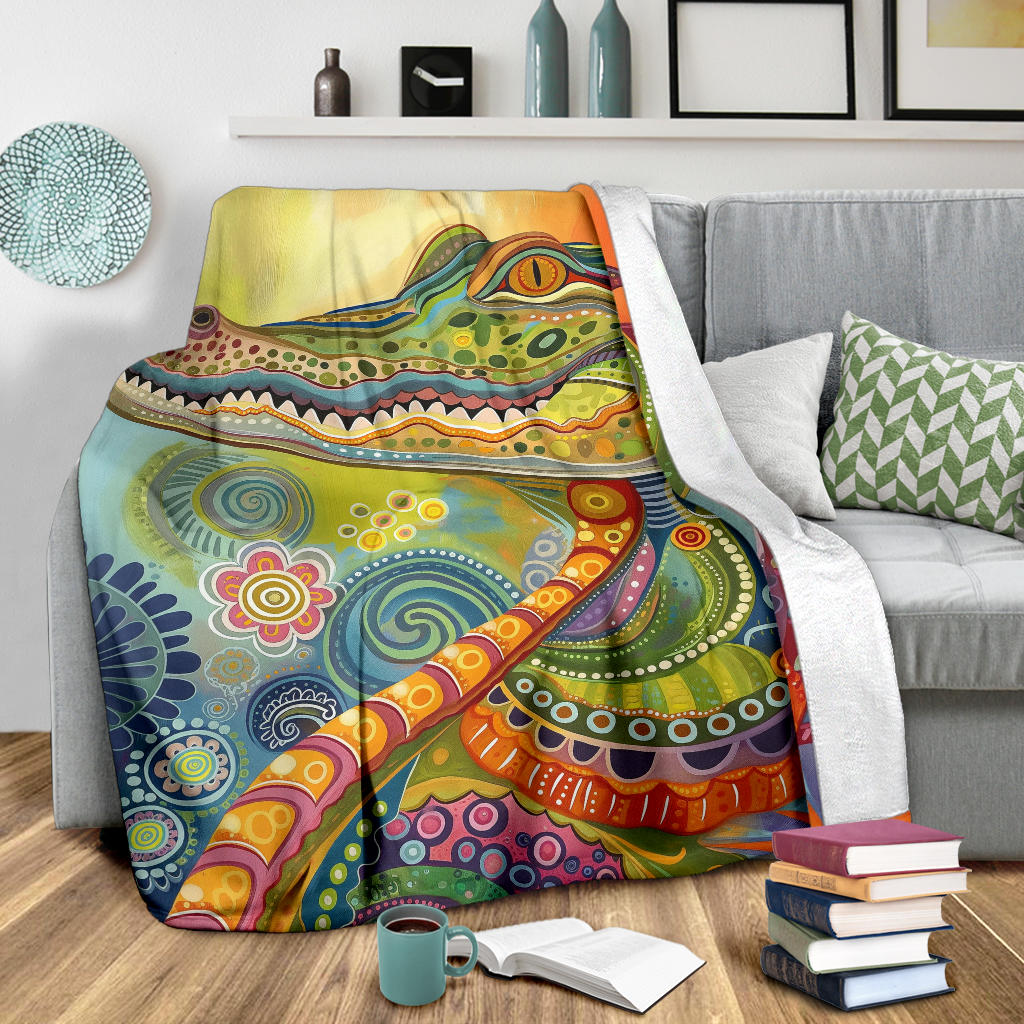 Alligator Blanket, Trippy Psychedelics Alligator Fleece Blanket, Alligator Throw Blanket, Alligator Gifts