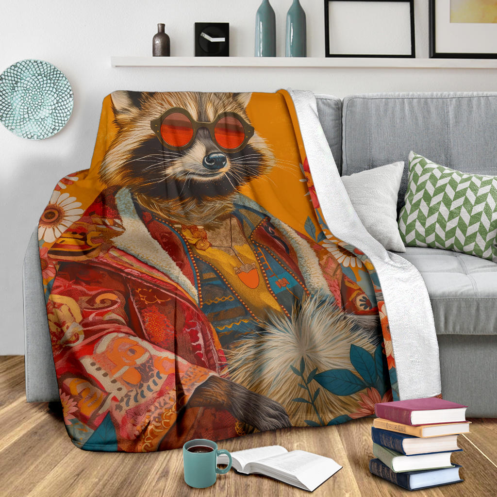 Raccoon Blanket, Trippy Psychedelics Raccoon Fleece Blanket, Raccoon Throw Blanket, Raccoon Gifts