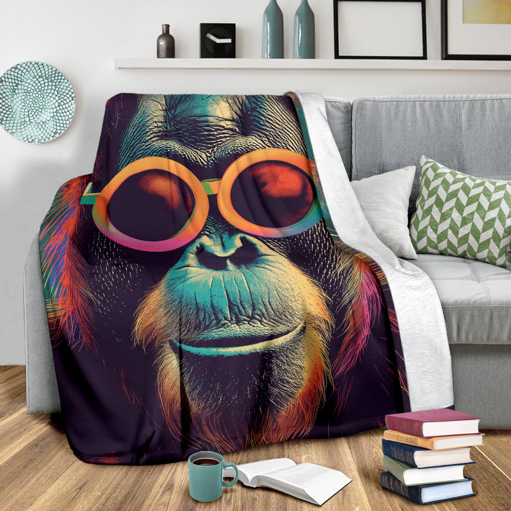 Orangutan animal Blanket, Trippy Psychedelics Orangutan animal Fleece Blanket, Orangutan animal Throw Blanket, Orangutan animal Gifts