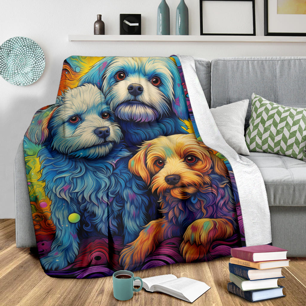 Dandie Dinmont Terrier  Blanket, Trippy Psychedelics Dandie Dinmont Terrier Fleece Blanket, Dandie Dinmont Terrier Throw Blanket, Dandie Dinmont Terrier Gifts