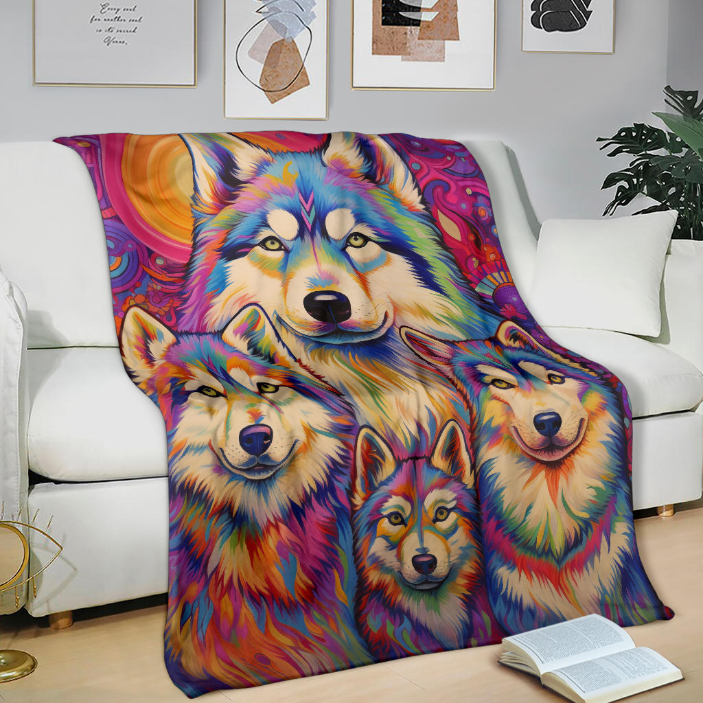 Alaskan Malamute Blanket, Trippy Psychedelics Alaskan Malamute Fleece Blanket, Alaskan Malamute Throw Blanket, Alaskan Malamute Gifts