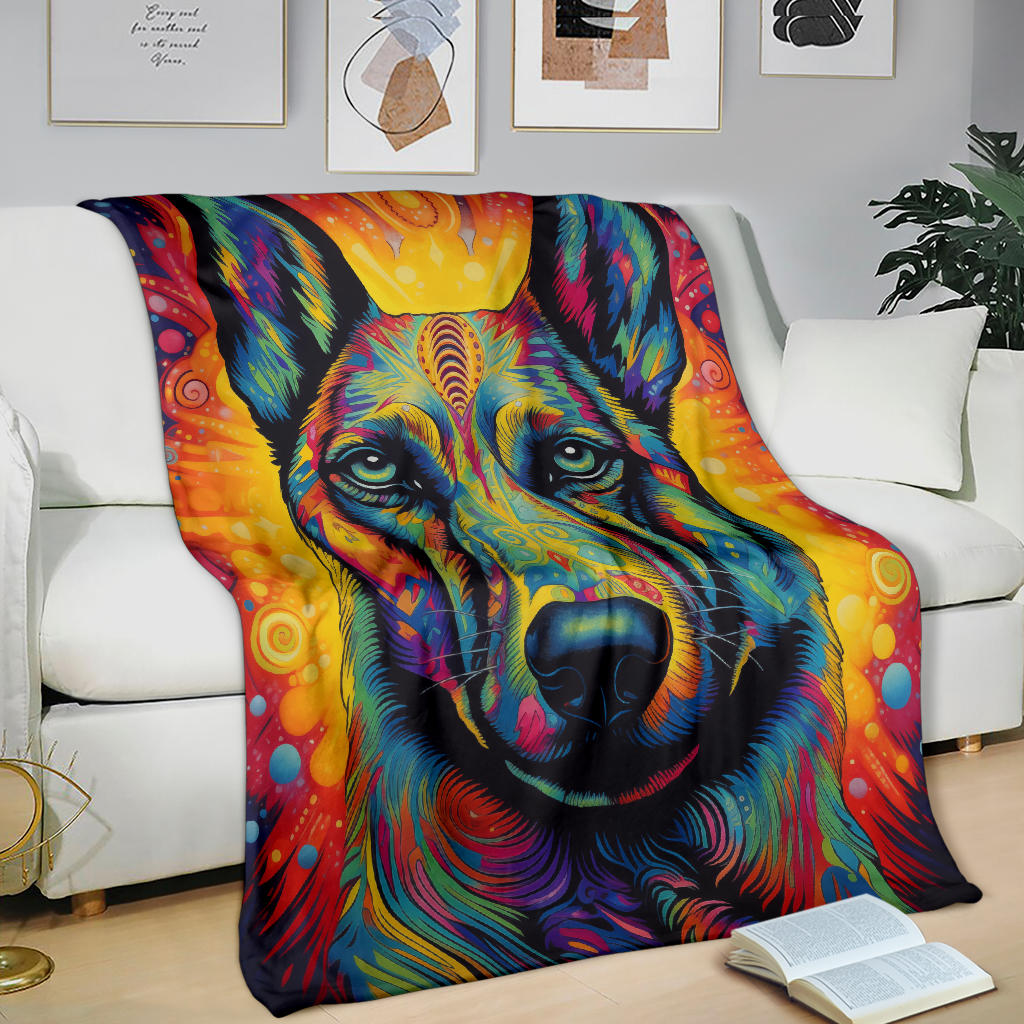 Belgian Malinois Blanket, Trippy Psychedelics Belgian Malinois  Fleece Blanket, Belgian Malinois Throw Blanket, Belgian Malinois Gifts