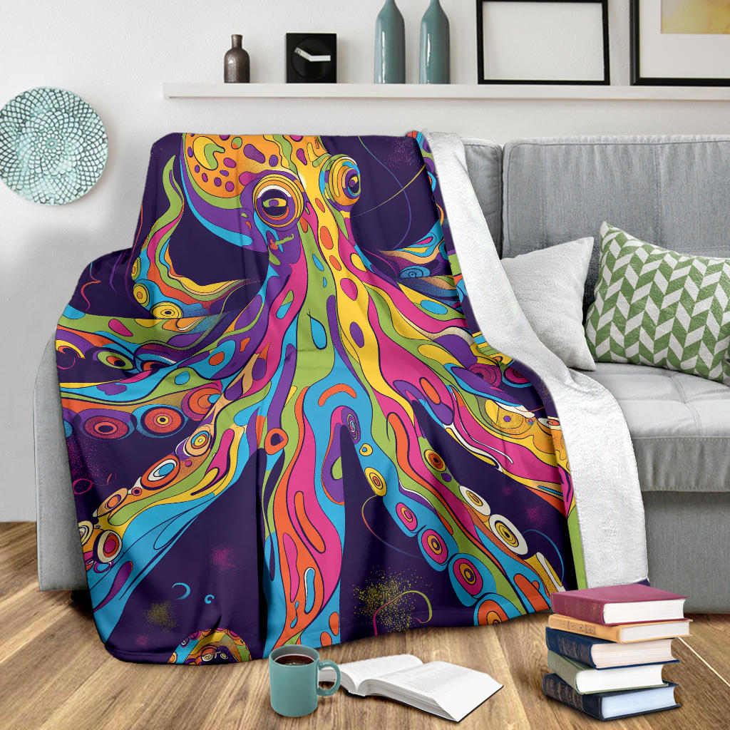 Octopus Blanket, Trippy Psychedelics Octopus Fleece Blanket, Octopus Throw Blanket, Octopus Gifts