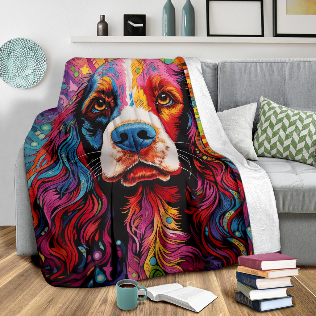 English Springer Spaniel Blanket, Trippy Psychedelics English Springer Spaniel Fleece Blanket, English Springer Spaniel Throw Blanket, English Springer Spaniel Gifts