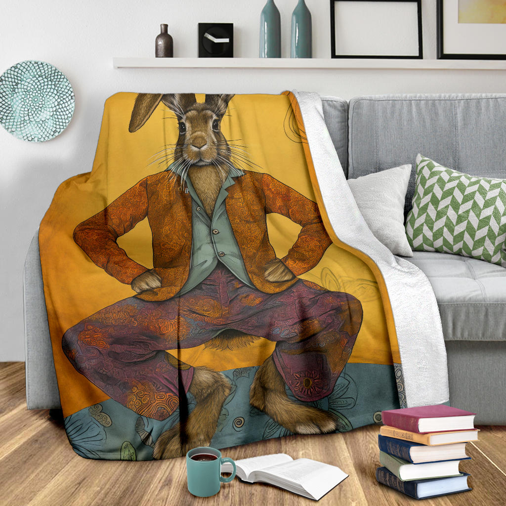 Rabbit Blanket, Trippy Psychedelics Rabbit Fleece Blanket, Rabbit Throw Blanket, Rabbit Gifts