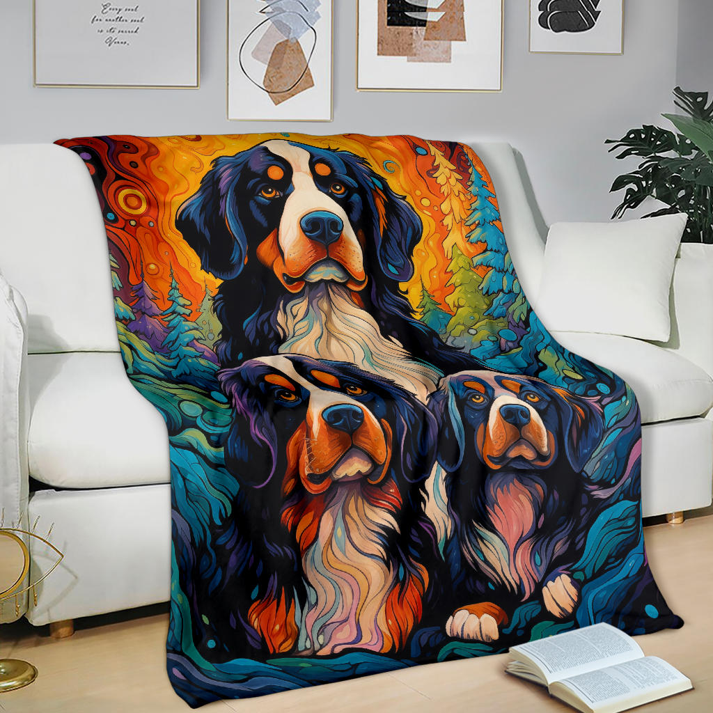 Bernese Mountain Blanket, Trippy Psychedelics Bernese Mountain Fleece Blanket, Bernese Mountain Throw Blanket, Bernese Mountain Gifts