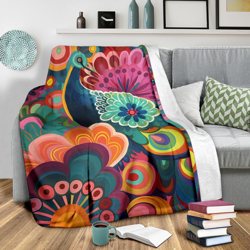 Peacock Blanket, Trippy Psychedelics Peacock Fleece Blanket, Peacock Throw Blanket, Peacock Gifts