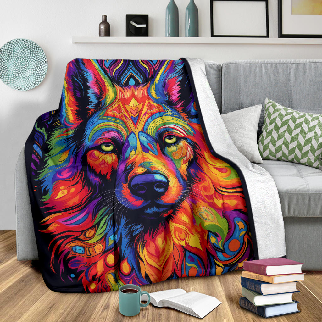 Trippy Psychedelics German Shepherd Blanket, German Shepherd Throw Blanket, German Shepherd Fleece Blanket, German Shepherd Gifts