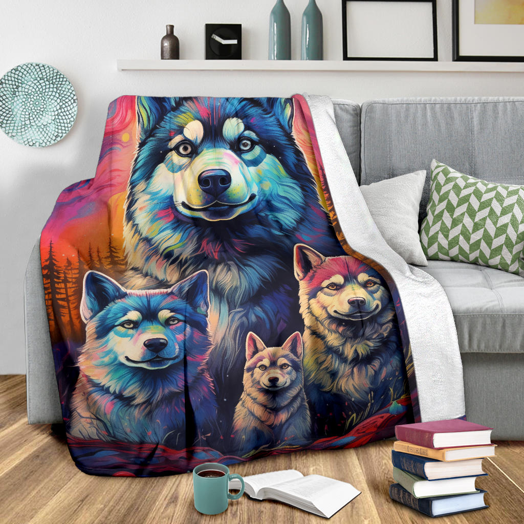 Norwegian Elkhound Blanket, Trippy Psychedelics Norwegian Elkhound Fleece Blanket, Norwegian Elkhound Throw Blanket, Norwegian Elkhound Gifts