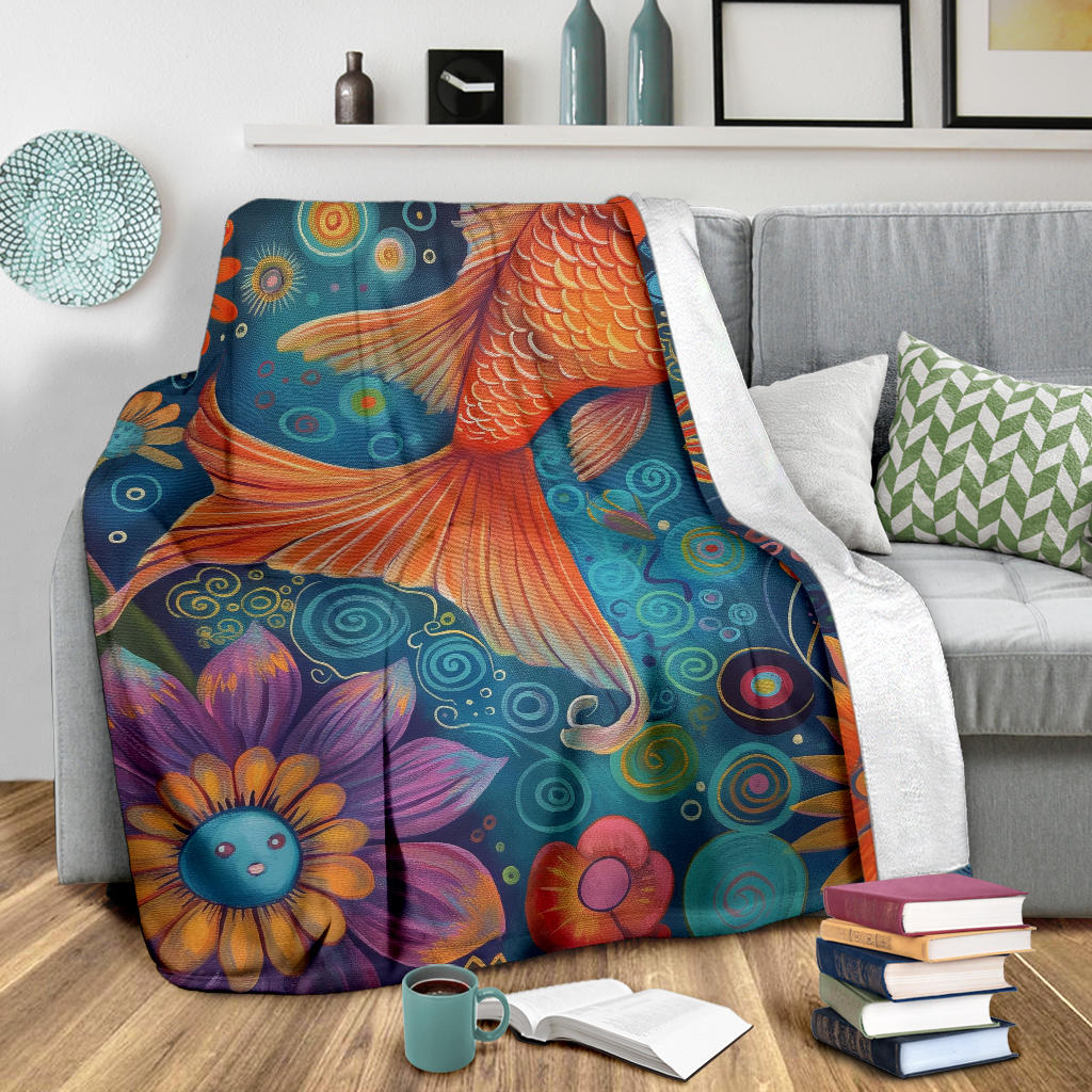 Goldfish Blanket, Trippy Psychedelics Goldfish Fleece Blanket, Goldfish Throw Blanket, Goldfish Gifts