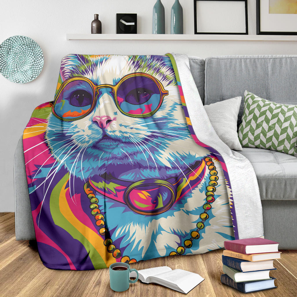 American Curl cat Blanket, Trippy Psychedelics American Curl cat Fleece Blanket, American Curl cat Throw Blanket, American Curl cat Gifts