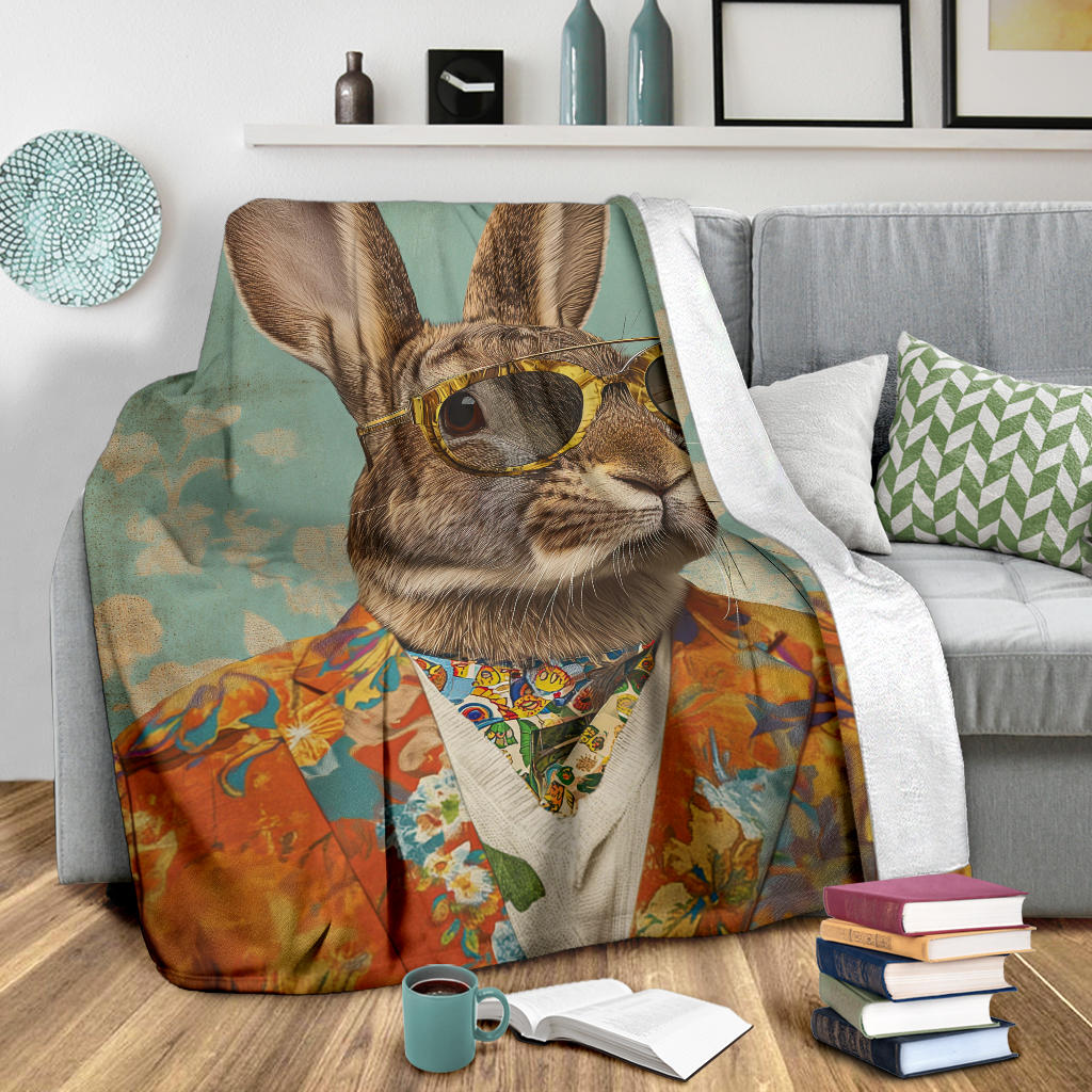 Rabbit Blanket, Trippy Psychedelics Rabbit Fleece Blanket, Rabbit Throw Blanket, Rabbit Gifts