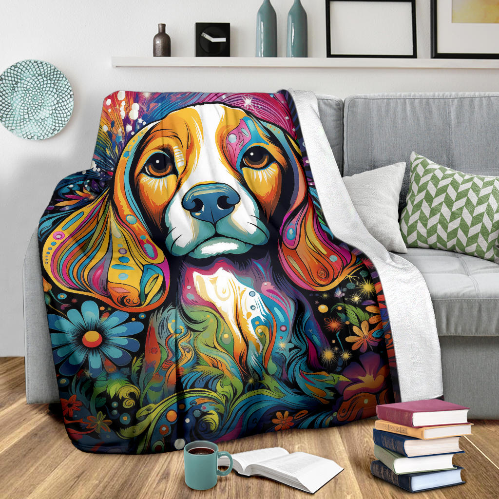 Trippy Psychedelics Beagle Dog, Beagle Dog Fleece Blanket, Beagle Dog Throw Blanket, Beagle Gifts