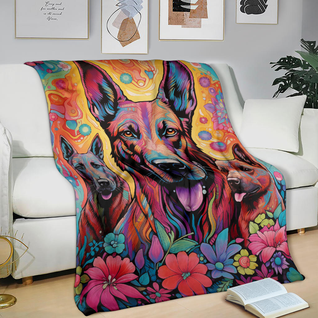 Belgian Malinois Blanket, Trippy Psychedelics Belgian Malinois  Fleece Blanket, Belgian Malinois Throw Blanket, Belgian Malinois Gifts