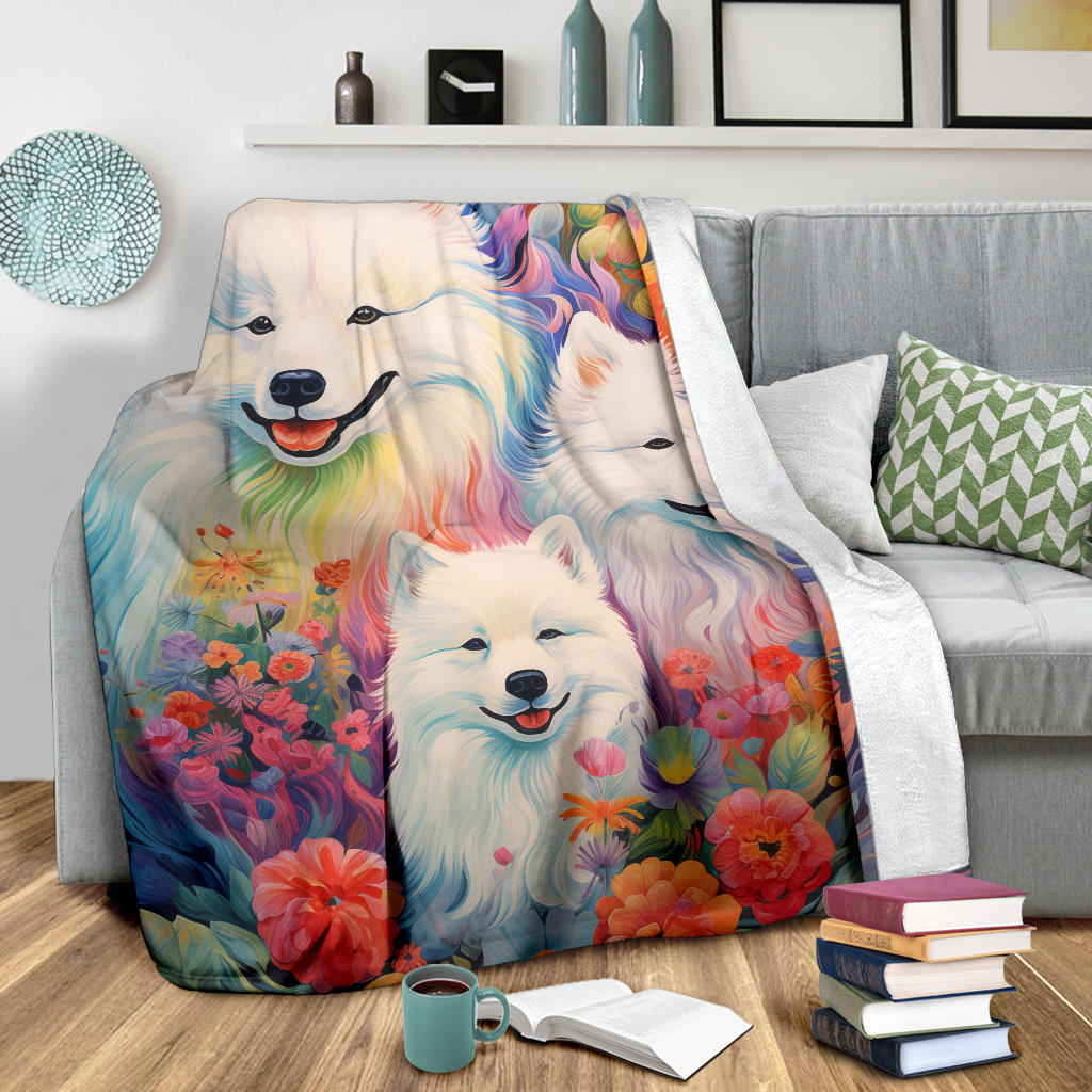 Samoyed Blanket, Trippy Psychedelics Samoyed Fleece Blanket, Samoyed Throw Blanket, Samoyed Gifts