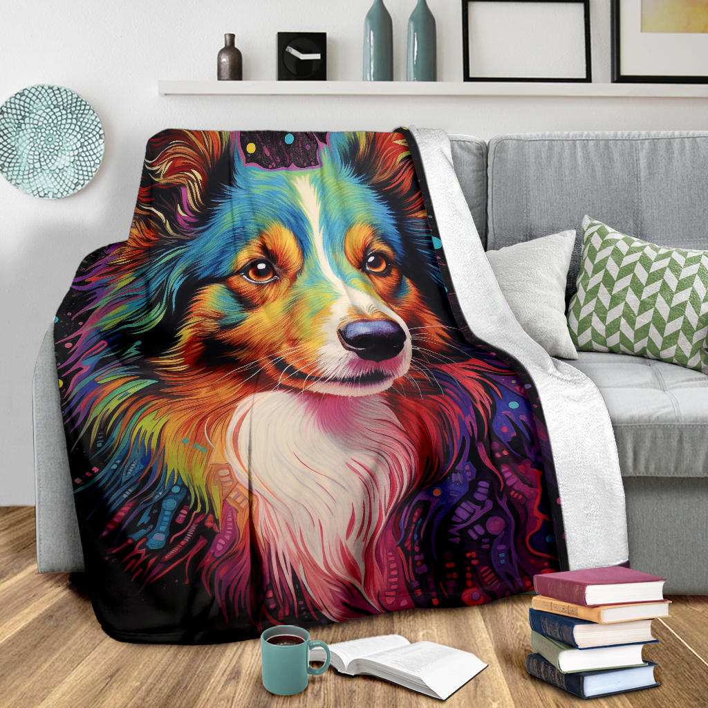 Shetland Sheepdog Blanket, Shetland Sheepdog Fleece Blanket, Shetland Sheepdog Trippy Psychedelics Throw Blanket, Shetland Sheepdog Gifts