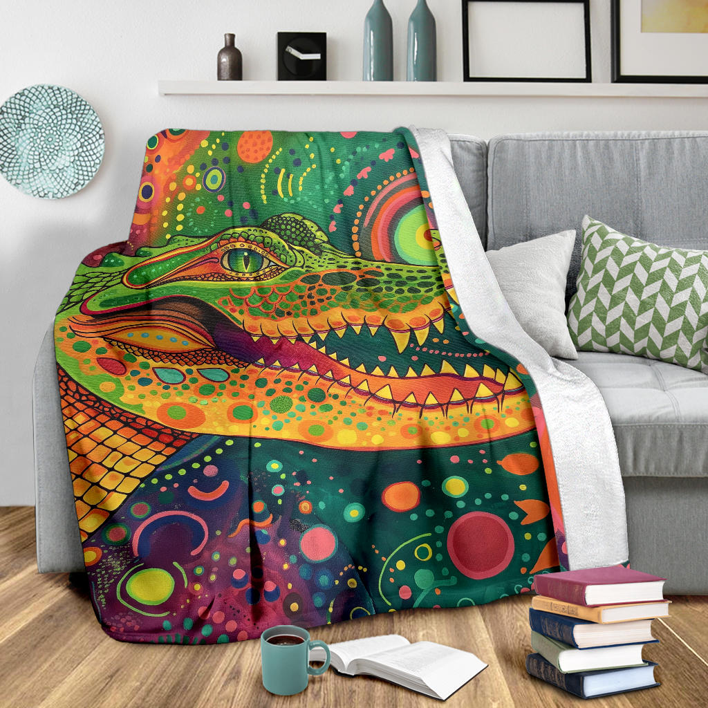 Crocodile Blanket, Trippy Psychedelics Crocodile Fleece Blanket, Crocodile Throw Blanket, Crocodile Gifts