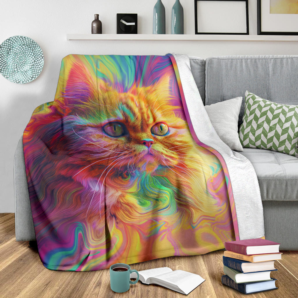 Persian Cat Blanket, Trippy Psychedelics Persian Cat Fleece Blanket, Persian Cat Throw Blanket, Persian Cat Gifts