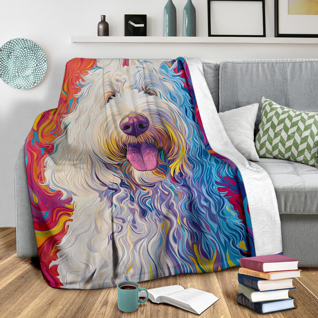 Komondor Dog Blanket, Trippy Psychedelics Komondor Dog Fleece Blanket, Komondor Dog Throw Blanket, Komondor Dog Gifts