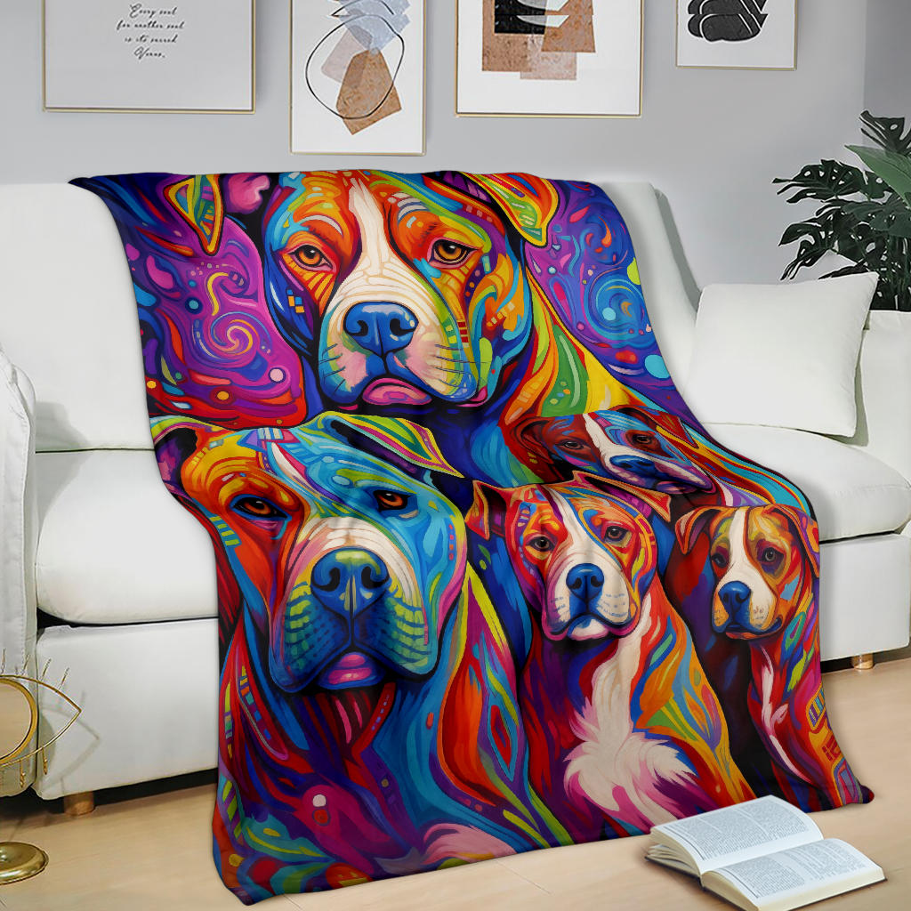 American Bulldog Blanket, Trippy Psychedelics American Bulldog Fleece Blanket, American Bulldog Throw Blanket, American Bulldog Gifts