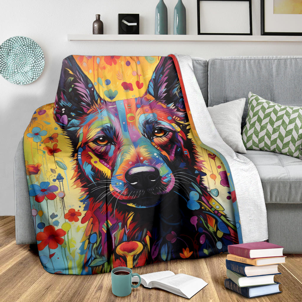 Dutch Shepherd Blanket, Trippy Psychedelics Dutch Shepherd Fleece Blanket, Dutch Shepherd Throw Blanket, Dutch Shepherd Gifts