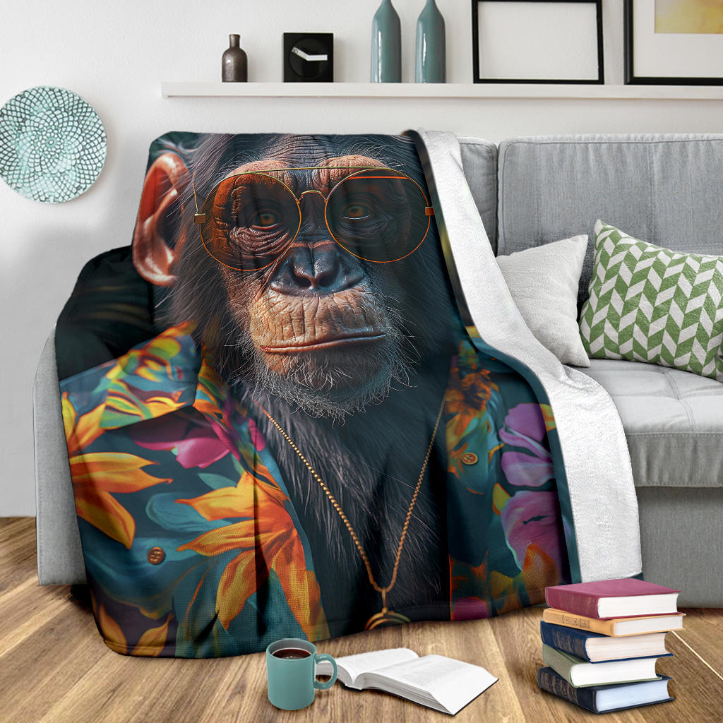 Chimpanzee Blanket, Trippy Psychedelics Chimpanzee Fleece Blanket, Chimpanzee Throw Blanket, Chimpanzee Gifts