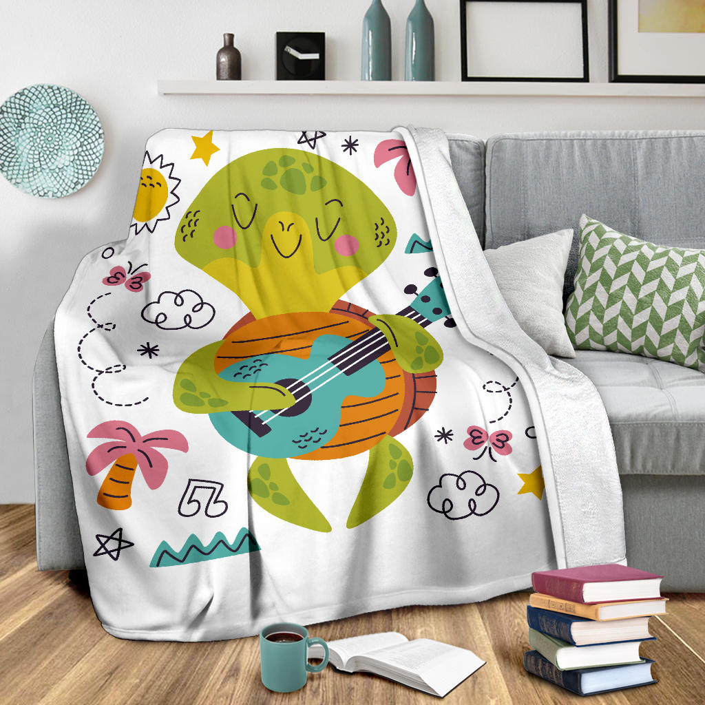 Turtle Playing Guitar Blanket