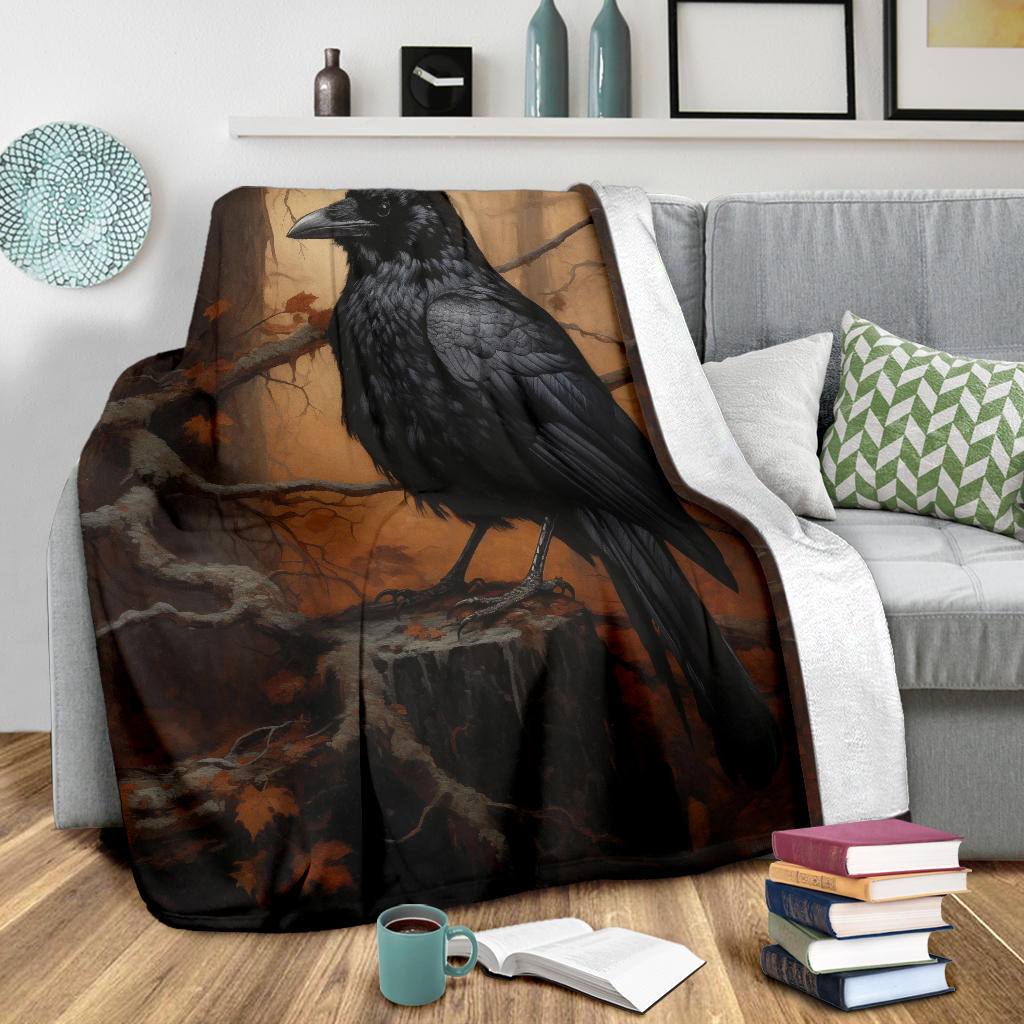 Crow Raven Blanket,  Goth Gifts, Crow Fleece Blanket, Crow Gifts, Crow Custom Blanket, Witchy Blanket