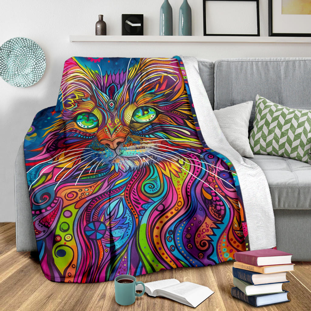 Maine Coon cat Blanket, Trippy Psychedelics Maine Coon cat Fleece Blanket, Maine Coon cat Throw Blanket, Maine Coon cat Gifts