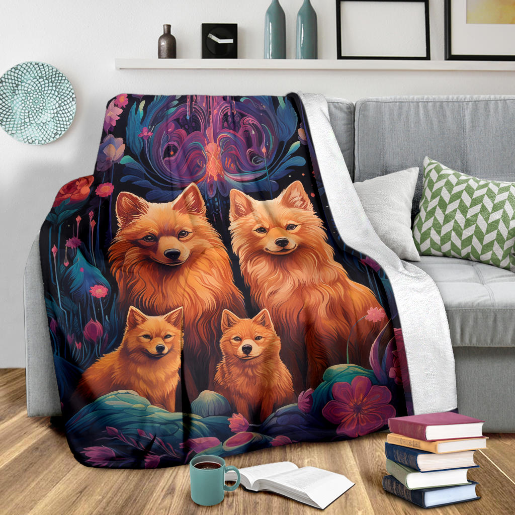 Finnish Spitz Blanket, Trippy Psychedelics Finnish Spitz Fleece Blanket, Finnish Spitz Throw Blanket, Finnish Spitz Gifts