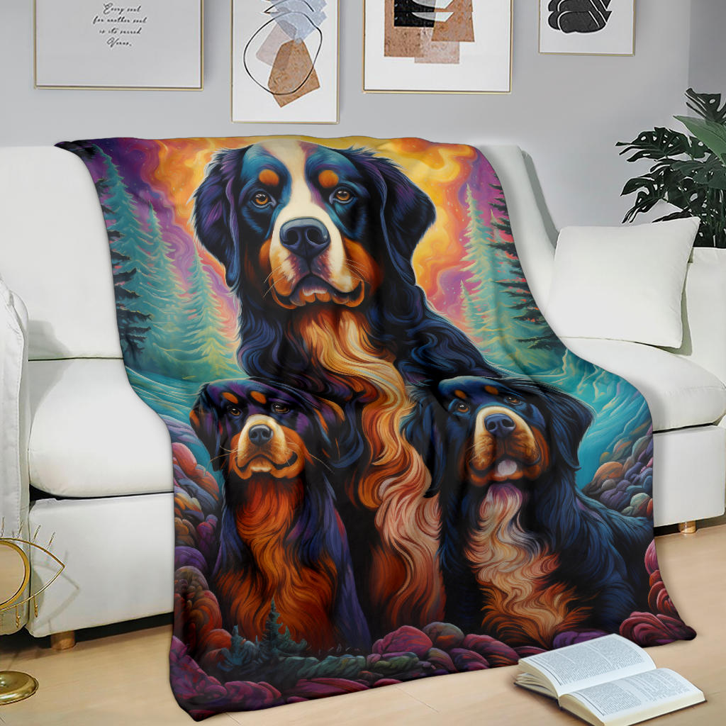 Bernese Mountain Blanket, Trippy Psychedelics Bernese Mountain Fleece Blanket, Bernese Mountain Throw Blanket, Bernese Mountain Gifts