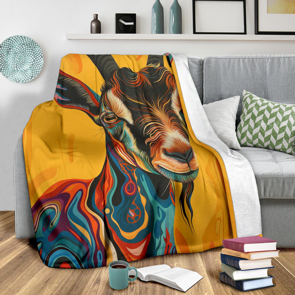 Goat Blanket, Trippy Psychedelics Goat Fleece Blanket, Goat Throw Blanket, Goat Gifts