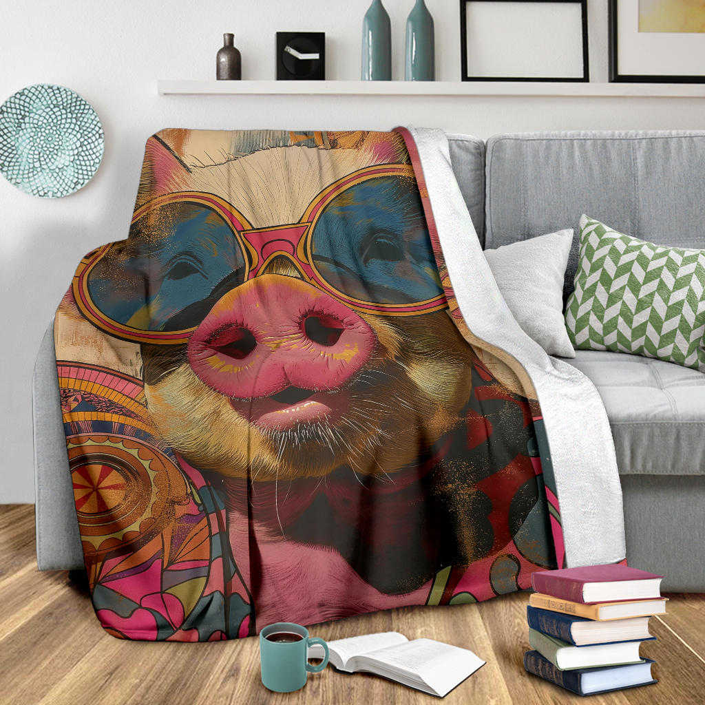 Pig Blanket, Trippy Psychedelics Pig Fleece Blanket, Pig Throw Blanket, Pig Gifts