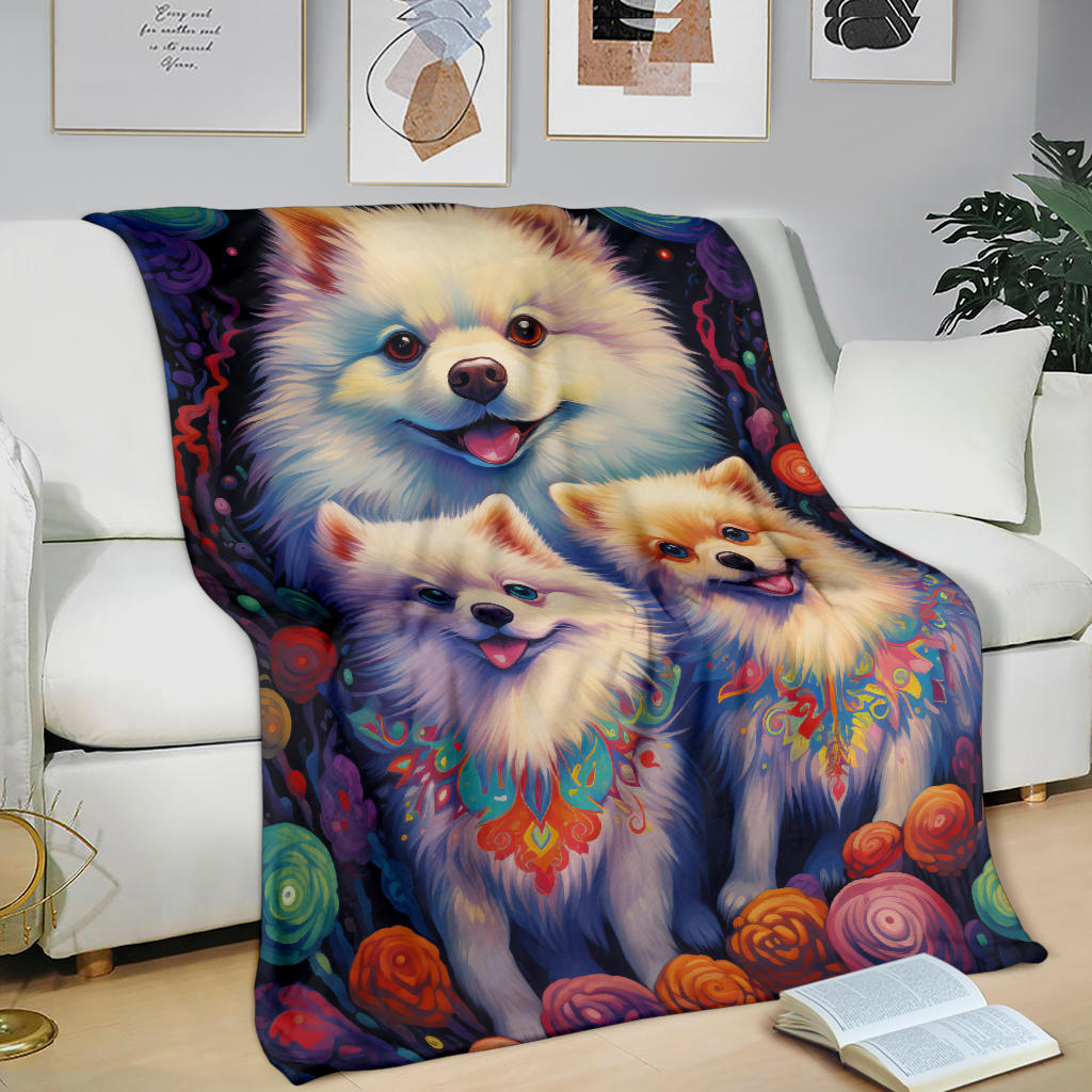 American Eskimo Blanket, Trippy Psychedelics American Eskimo Fleece Blanket, American Eskimo Throw Blanket, American Eskimo Gifts