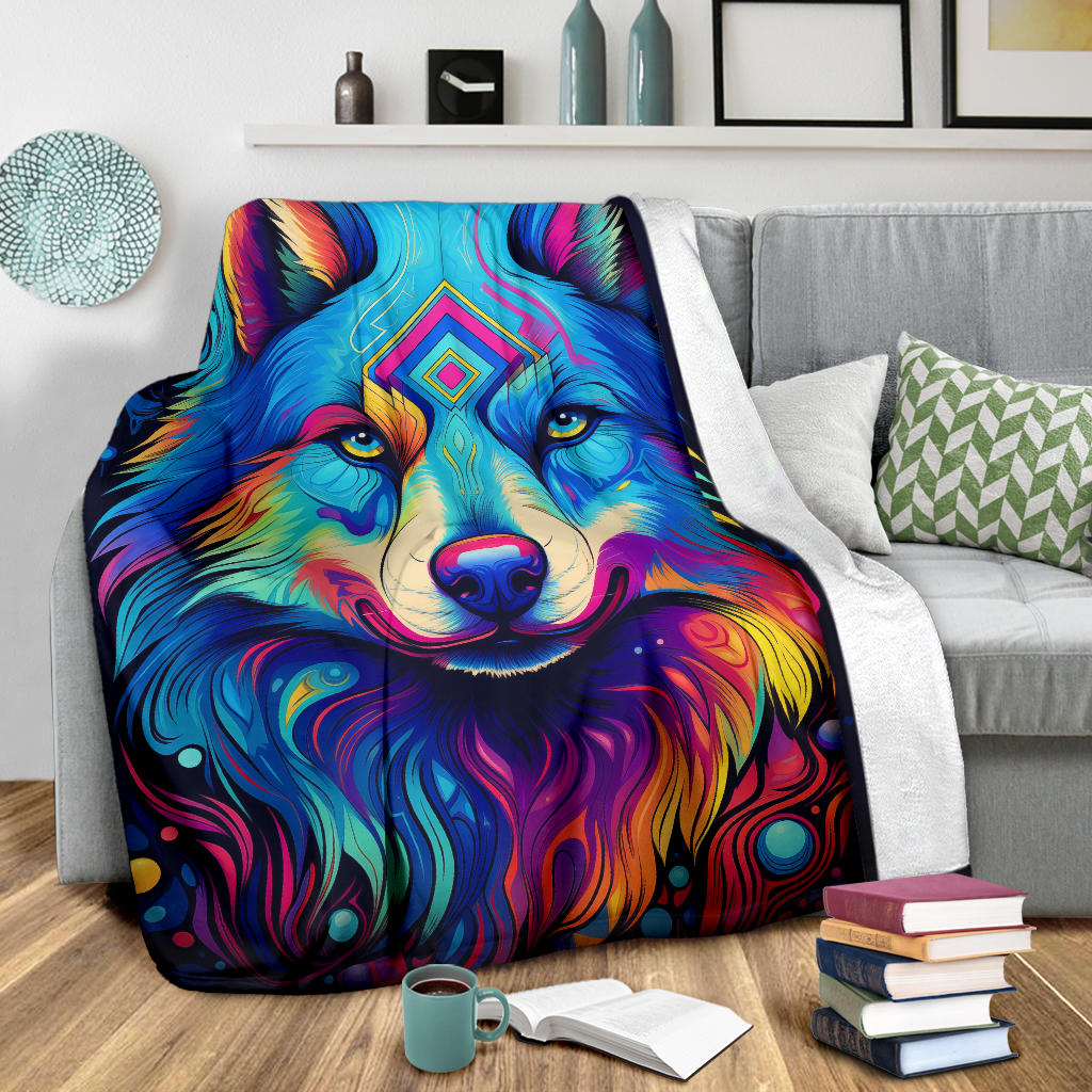 Trippy Psychedelics Siberian Husky Blanket, Siberian Husky Fleece Blanket, Siberian Husky Throw Blanket, Siberian Husky Gifts