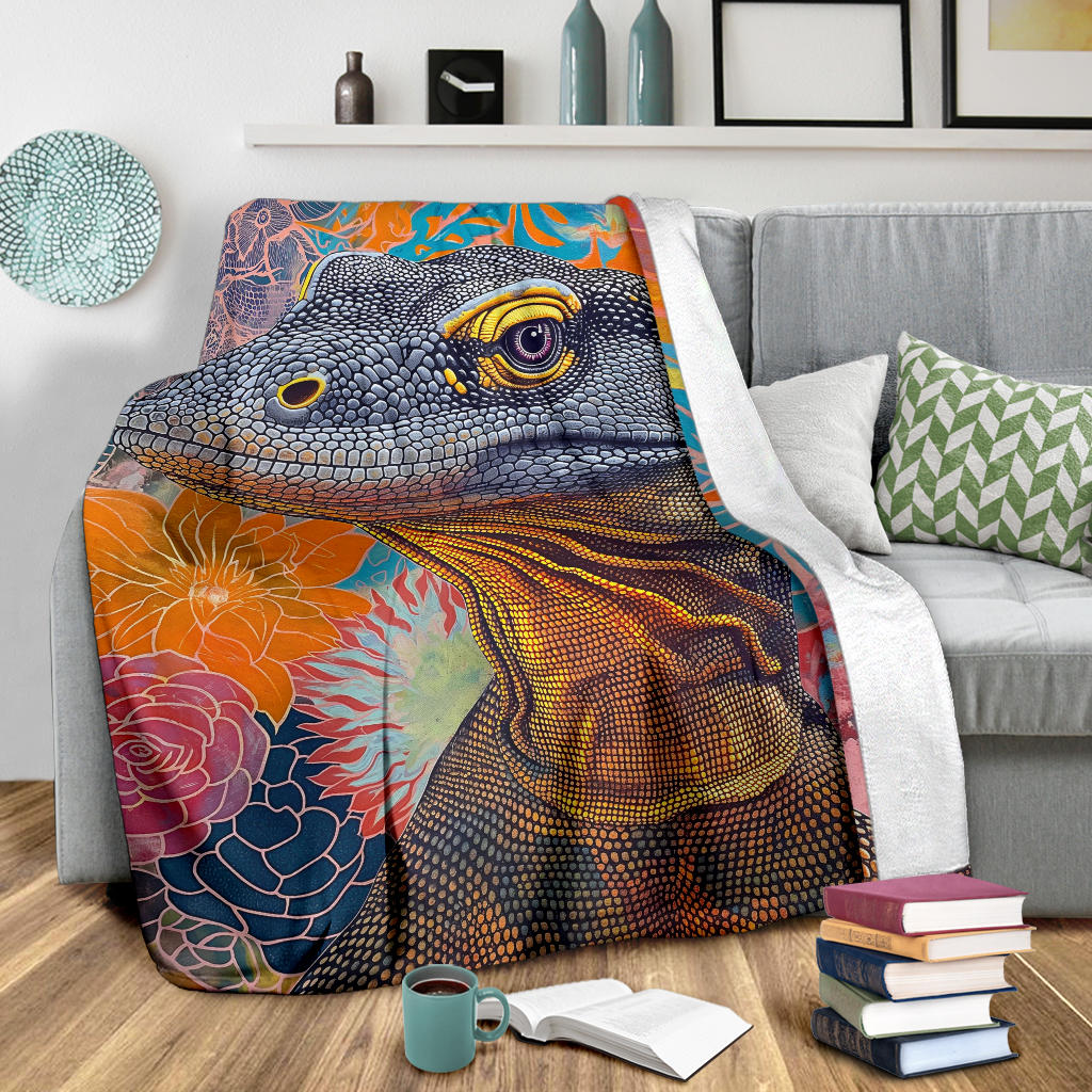 Komodo Dragon Blanket, Trippy Psychedelics Komodo Dragon Fleece Blanket, Komodo Dragon Throw Blanket, Komodo Dragon Gifts