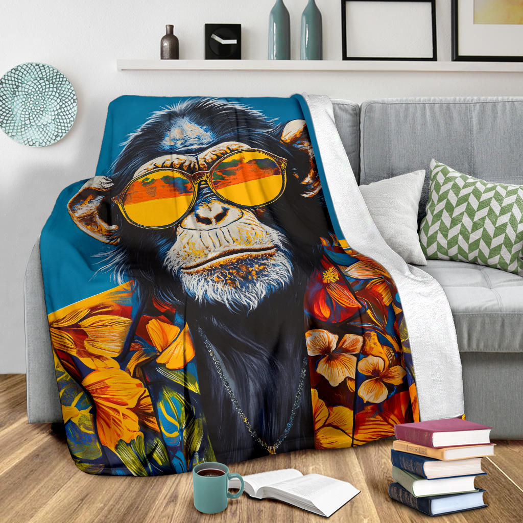 Monkey Blanket, Trippy Psychedelics Monkey Fleece Blanket, Monkey Throw Blanket, Monkey Gifts