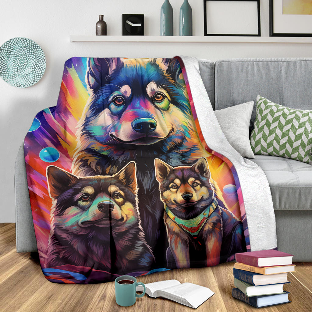 Norwegian Elkhound Blanket, Trippy Psychedelics Norwegian Elkhound Fleece Blanket, Norwegian Elkhound Throw Blanket, Norwegian Elkhound Gifts