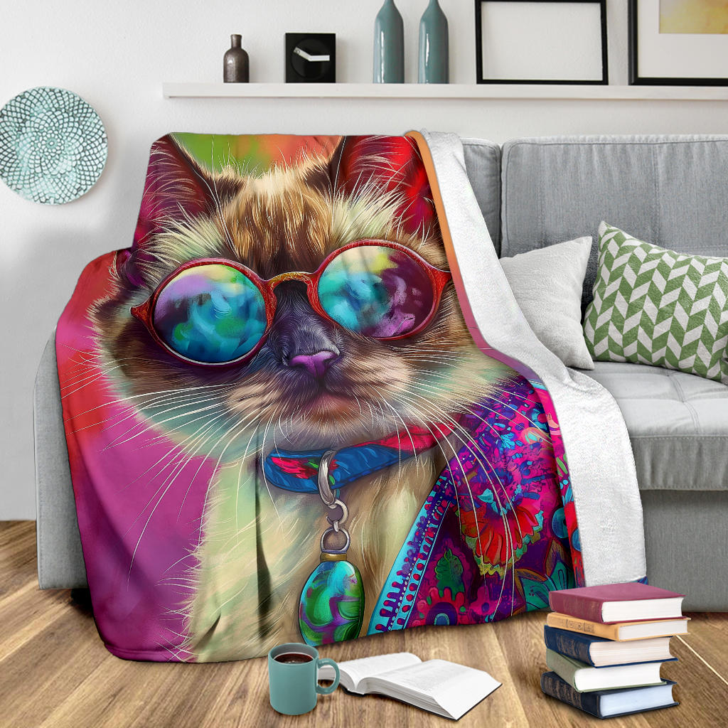 Balinese cat Blanket, Trippy Psychedelics Balinese cat Fleece Blanket, Balinese cat Throw Blanket, Balinese cat Gifts