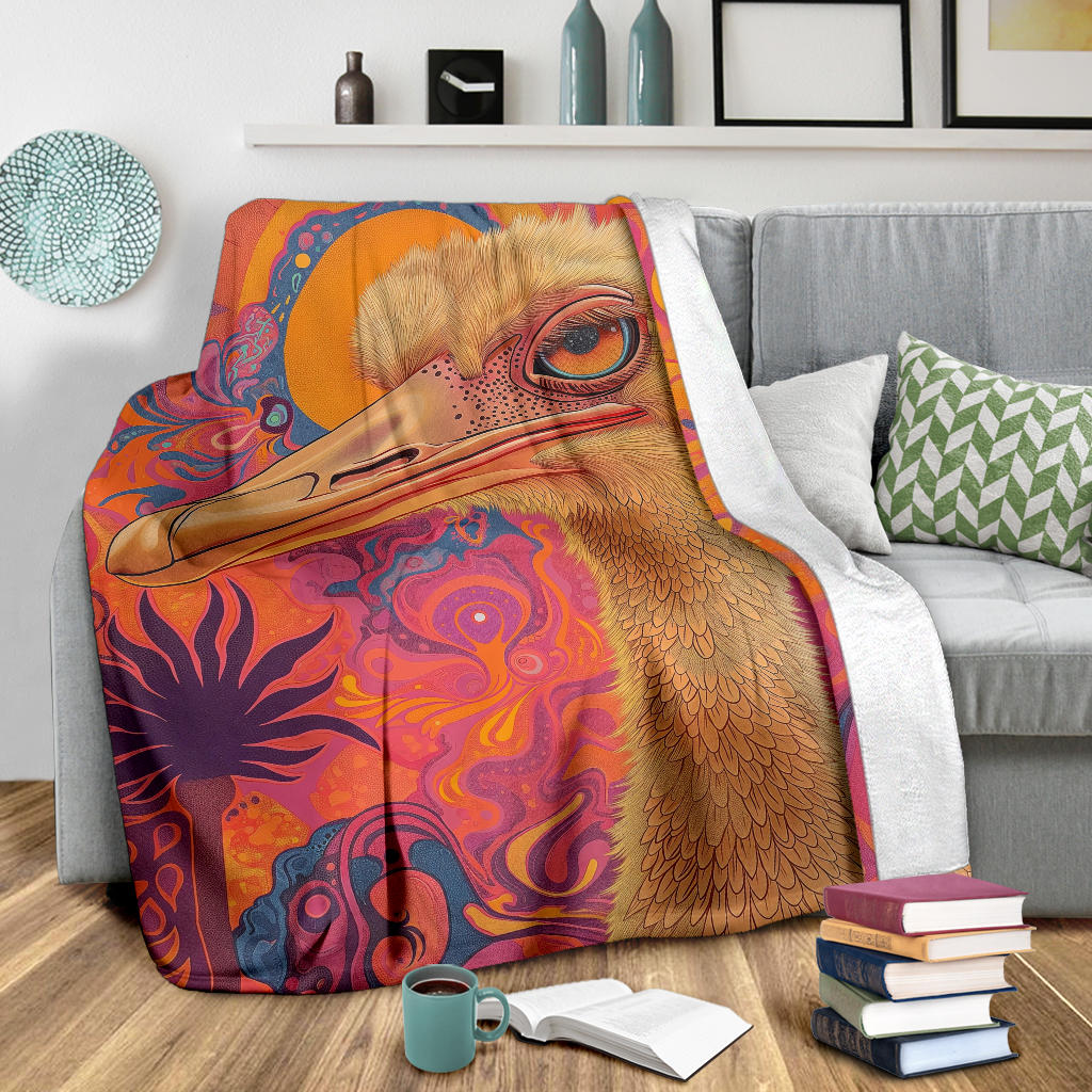 Ostrich Blanket, Trippy Psychedelics Ostrich Fleece Blanket, Ostrich Throw Blanket, Ostrich Gifts