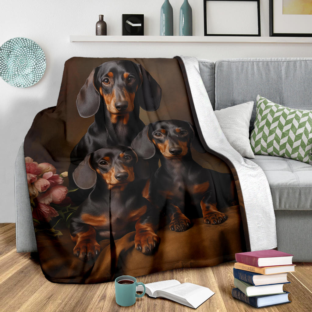 Dachshund Family Blanket, Dachshund Fleece Blanket, Dachshund Gifts, Dachshund Throw Blanket