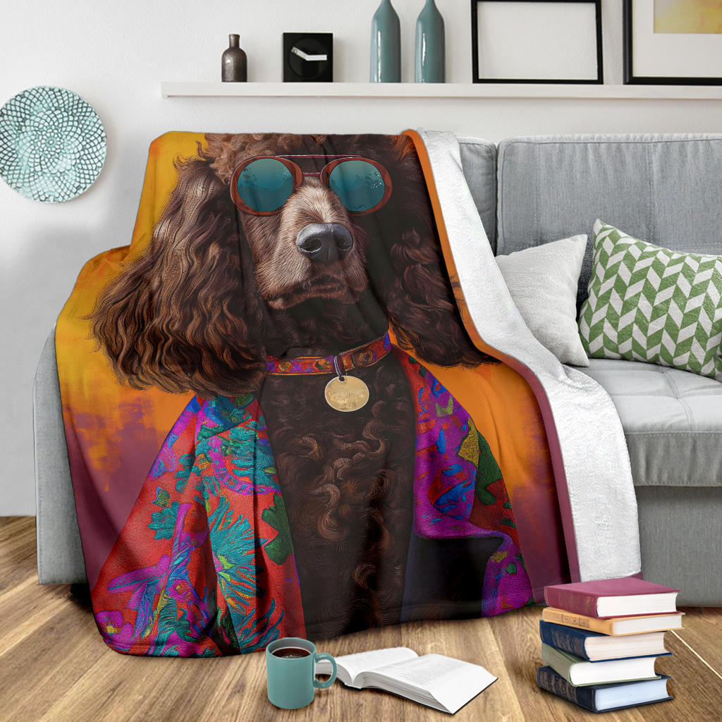 Irish Water Spaniel Blanket, Trippy Psychedelics Irish Water Spaniel Fleece Blanket, Irish Water Spaniel Throw Blanket, Irish Water Spaniel Gifts