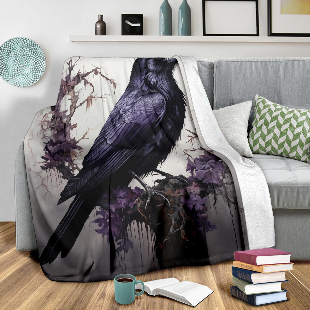 Crow Raven Blanket,  Goth Gifts, Crow Fleece Blanket, Crow Gifts, Crow Custom Blanket, Witchy Blanket