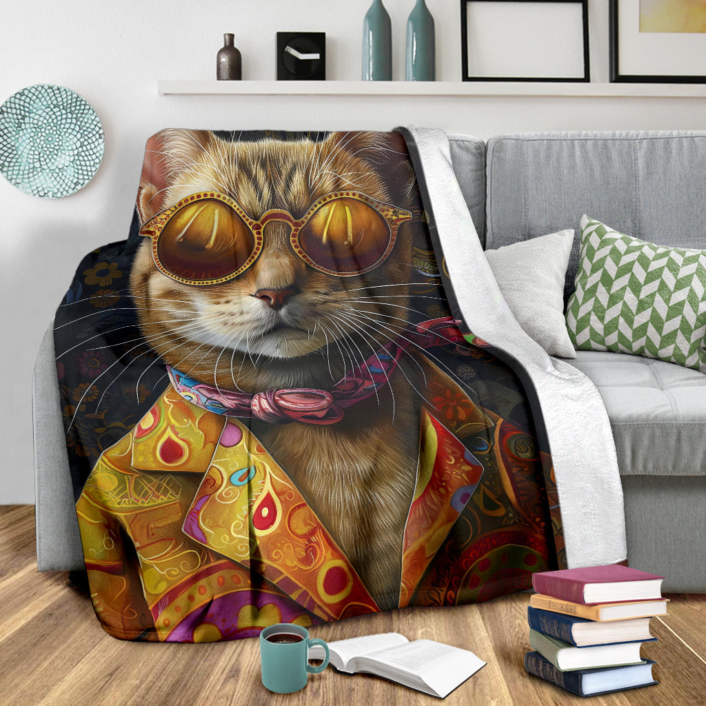 Oriental Cat Blanket, Trippy Psychedelics Oriental Cat Fleece Blanket, Oriental Cat Throw Blanket, Oriental Cat Gifts