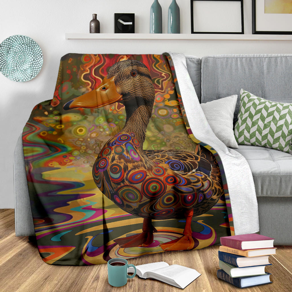 Duck Blanket, Trippy Psychedelics Duck Fleece Blanket, Duck Throw Blanket, Duck Gifts