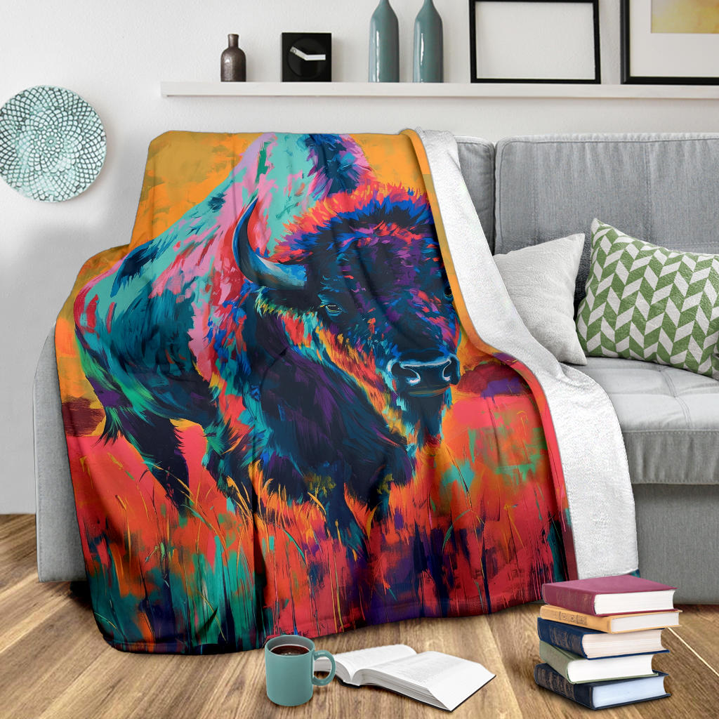 Bison Blanket, Trippy Psychedelics Bison Fleece Blanket, Bison Throw Blanket, Bison Gifts