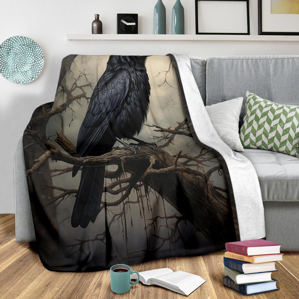 Crow Raven Blanket,  Goth Gifts, Crow Fleece Blanket, Crow Gifts, Crow Custom Blanket, Witchy Blanket