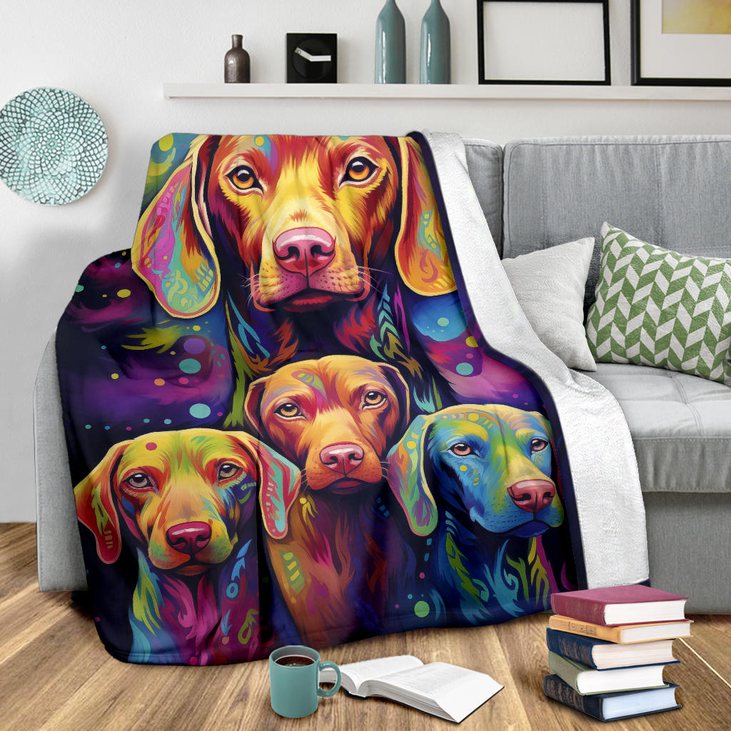 Vizsla Blanket, Trippy Psychedelics Vizsla Fleece Blanket, Vizsla Throw Blanket, Vizsla Gifts