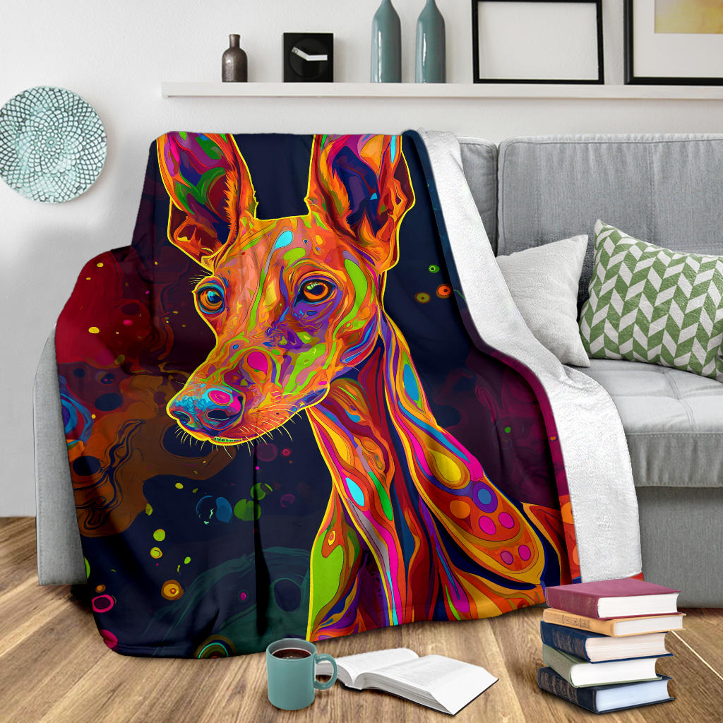 Ibizan Hound Blanket, Trippy Psychedelics Ibizan Hound Fleece Blanket, Ibizan Hound Throw Blanket, Ibizan Hound Gifts